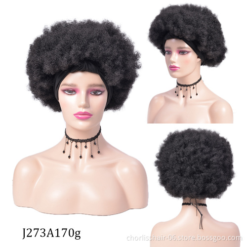 Wholesale High Quality Ombre Short Turban Headband Wigs Synthetic Kinky Curly Wigs With Easy Attached Headband For Black Women